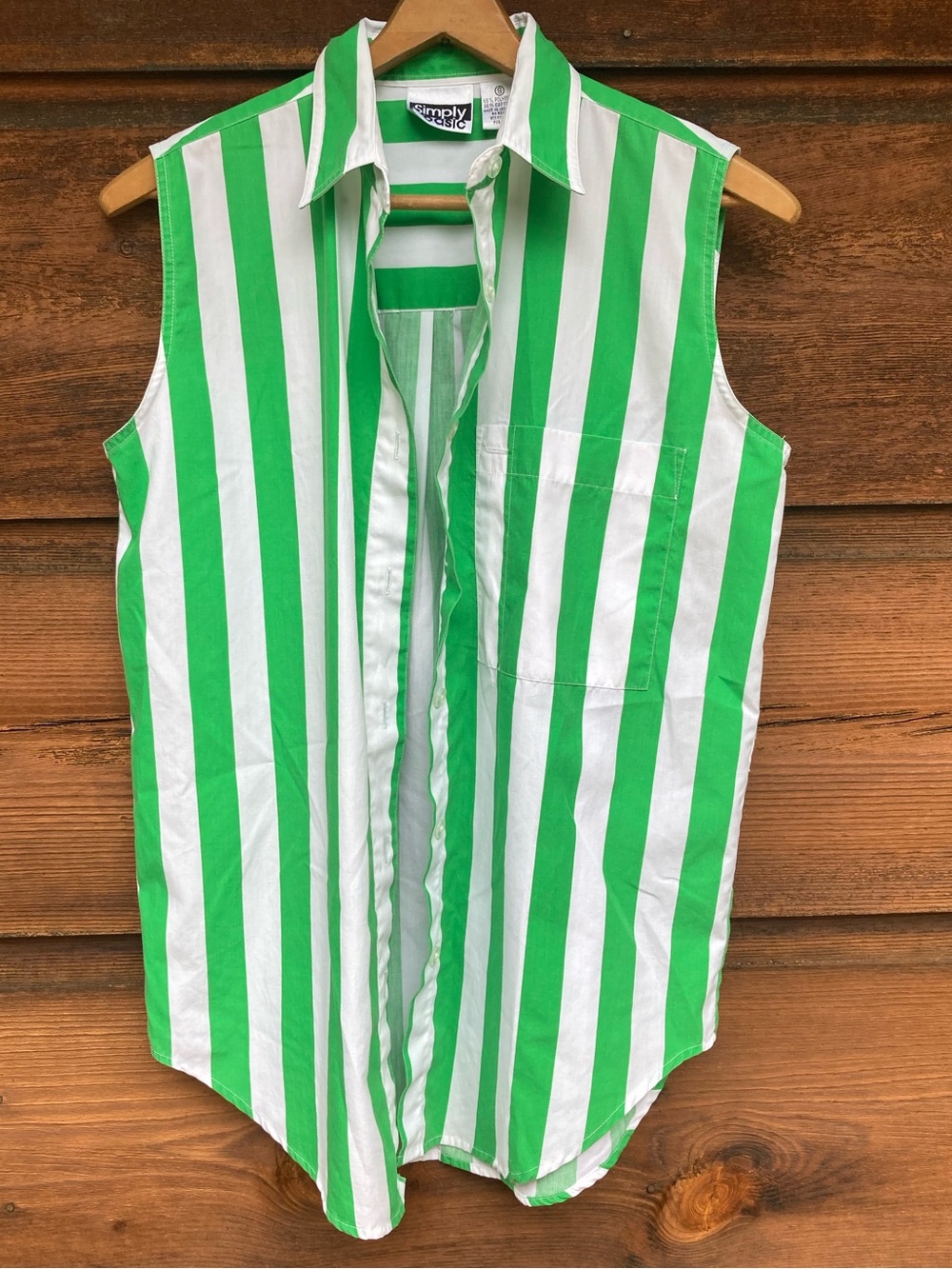 Vintage Striped Sleeveless Button-Down Shirt
